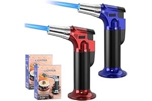 2pcs Blow Torch Lighter,XWFEU Butane Torch Lighters Refillable Kitchen Cooking Torch with Safety Lock Adjustable Flame for Desserts Creme Brulee BBQ Baking Camping-Butane Gas Not Included