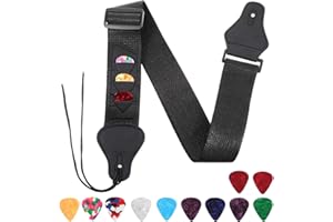 Wanmu Gitarrengurt, Verstellbare Geflochtene Bass E-Gitarre Gurte mit 3 Lederenden Ende 10 Plektrumhaltern für Westerngitarre, Akustikgitarre (Schwarz)