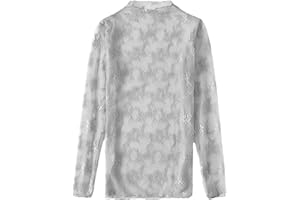 DEARBAG Haut en maille pour femme - Haut sexy à paillettes - Transparent - Manches longues - Dentelle transparente - Pour fête, club, festival