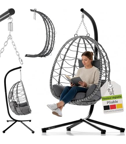 AMANKA Support pour fauteuil suspendu 205cm Soutien en acier pour accrocher balancelle et chaises suspendues poids max 150kg métal noir