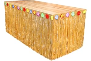 gvivej Hawaii Tischröcke, Hawaii Party Dekoration mit Mehrfarbe Blumen, 275 x 60cm, Gold