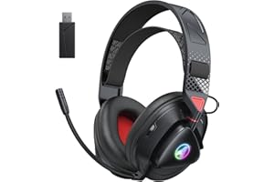 Awinnasey PH3 Wireless Gaming Headset für PS5, PS4, Switch, PC, Mac, Bluetooth Kopfhörer mit Abnehmbarem Mikrofon, Leichtes Bluetooth Headset mit RGB Licht, 50 Stunden Akku, Schwarz Rot