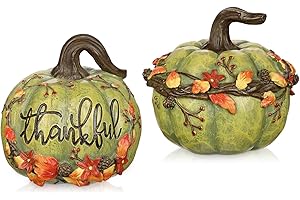 ‎ARBORUS Arborus Kürbis Deko 2er-Set Künstliche Kürbisse Grün Plastik Kürbis Groß Zierkürbisse Pumpkin Tisch Dekor Gemüse Modell Herbstdeko Halloween Weihnachten Erntedankfest Deko Innen Zuhause Café Hotel