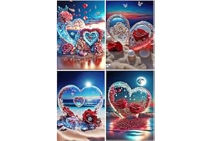 DCIDBEI 4 Pezzi Diamond Painting Cuori Amore 30x40 cm 3D Ai Diamond Painting Rose Adulti Diamond Painting Paesaggio Diamond Paint Paesaggi Mare Ricamo Punto Croce Puzzle Diamanti 5D Rose Forma Cuore
