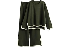 Famulily Women's Tracksuitst Color Block Long Sleeve Knit Sweater Top and Wide Leg Pants Loungewear Sets S-XL