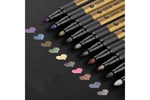 Willingood Marqueurs Métalliques Feutres 10 Couleurs Ensemble De Feutres Marqueurs Métalliques DIY Album, Scrapbooking, Travailler pour la Carte