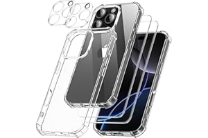 SOGUDE 5 en 1 Coque pour iPhone 16 Pro avec 2 Verre Trempé et 2 Caméra Protecteur, Étui de Protection Antichoc avec Coussin d'air Intégré Mince Bumper Housse - Transparente