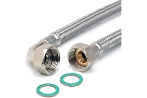 H2O-Flex® Zulaufschlauch 1m für die Waschmaschine oder Spülmaschine knickfester DN13 Panzerschlauch mit 3/4" Anschlüssen (ÜM x ÜM Bogen) und Edelstahl - Geflecht Aquastop Verlängerung