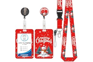 VIOJRLLY Portacarte con pupazzo di neve e albero di Natale, portabadge, cordino staccabile con clip retrattile, utilizzabile per biglietti da visita, biglietti da visita, carte d'identità, ecc.