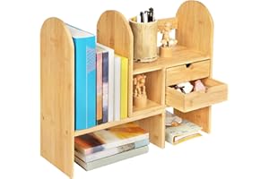 GUUSII HOME GUSII HOME Półka na biurko Organizer Regulowana półka na biurko z szufladami Sypialnia Półki bambusowe Rozkładany regał na blacie Regał stojący na artykuły biurowe Przyprawy Rośliny Książki