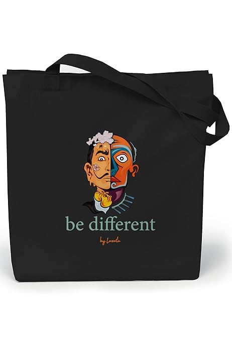 Borsa Tela Shopper Donna Tote Bag In Cotone Nero Ricamata 38x42