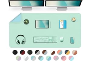 BLESWIN Tappetino da scrivania a doppia faccia, protezione da tavolo impermeabile per tappetino da scrivania, tappetino per mouse di grandi dimensioni in pelle con pelle scamosciata-120x60cm,Verde lago+blu