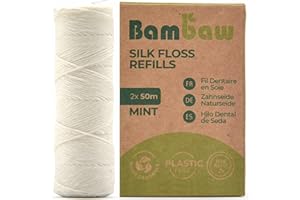 Naturalna nić dentystyczna bez plastiku | woskowana nić dentystyczna, opakowanie uzupełniające 2 x 50 m | Bambaw