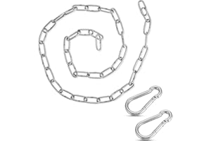 Xinstroe 1 Meter Stainless Steel Hanging Chain with Two Carabiners, Hanging Hammock Chair Punching Bags Pilates Coil Chain, Heavy Duty Indoor Outdoor Hardware Accessories
