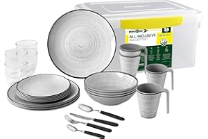 Brunner 0830154N.C7X zestaw talerzy, szklanki, Nietłukące kubki Melamina 36 sztuk, all inclusive Tivoli, Antislip, Długie Używanie Kryty Outdoor