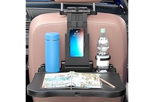 JETCLOUD Plateau de siège arrière de voiture pliable pour ordinateur portable - Organiseur de siège arrière de voiture - Plateau de nourriture avec support pivotant pour téléphone - Plateau de voyage pour