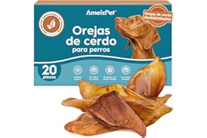 AmeizPet Orejas De Cerdo para Perros, Larga Duración Chuches para Perros, Premios Snacks para Perros, 20 Piezas