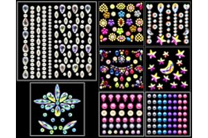 SELISTAMM 8 Fogli Brillantini Make Up, Brillantini Adesivi per Viso Occhi Corpo, DIY Strass Adesivi per Viso, Festival Strass Make Up per Carnevale Musicale e Decorazioni per Nail Art