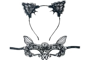 JUNFEIXUAN Cat Ears Headband Lace Masquerade Novelty Masquerade Halloween Ears Mask Headband Masquerade Party Gifts