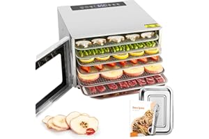 ‎KWASYO Kwasyo Dörrautomat Edelstahl mit Rezeptheft, 6 Etagen Dörrgerät Temperaturregler von 30-90℃, Timerfunktion von 24h, BPA-frei, Dehydrator für Obst- Fleisch- Früchte-Trockner-Gemüse-Kräuter