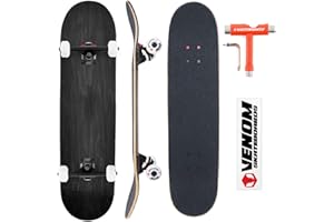 VENOM SKATEBOARDS Venom Core Skateboards Complete Skateboard -Double Kick Trick Skateboard for Kids Boys/Girls Adults Beginners -Advance- Inc Deck/Trucks/Bearings Abec 9 /Wheels/Griptape/Tool