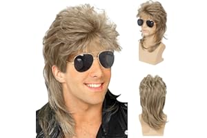 QNBIAR Herren Vokuhila Perücke blond gelockt 70er 80er Halloween Kostüme Punk Rocker Perücke Disco Fancy Party Perücken