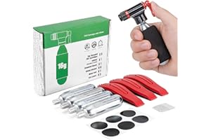 Kadacha CO2 Inflator Kit with 5 X 16g CO2 Threaded Cartridges- Presta & Schrader Valve Compatible -Portable CO2 Bike Tire Pump Come with Glueles Repair Kit for Road & Mountain Bike