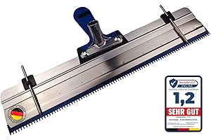 BACHSAM® Made in Germany Großflächenrakel Stehrakel für Ausgleichsmasse, epoxidböden, Profi Flächenrakel 56cm breit, Edelstahl Doppelklinge, Zahnrakel mit Softgriff, Höhenverstellung & Stielhalterung