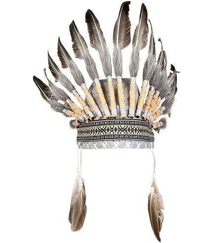 NET TOYS Indianerin Stirnband Mit Federn & Perlen – Pocahontas Haarband Für Karneval, Mottoparties, Erwachsene