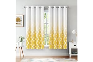 Beauoop Blackout Curtains for Bedroom Yellow Ombre Curtains 72 Inch Drop Geometric Print Eyelet Curtain for Living Room Darkening Thermal Insulated Window Curtain Drapes 2 Panel