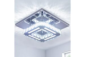 CXGLEAMING Moderne Deckenlampe LED Kristall Deckenleuchte Quadrat Kristall Kronleuchter Halbeinbau Pendelleuchte Beleuchtung für Wohnzimmer Schlafzimmer Esszimmer Korridor Küche(Kaltweiß)