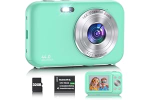 AUREAPIX Macchina Fotografica Digitale con scheda da 32GB, 1080P 44MP Fotocamera Digitale Compatta con Zoom Digitale 16X Flash e Batterie, Ricaricabile Fotocamera per Bambini, Adulti, Principianti (Verde)