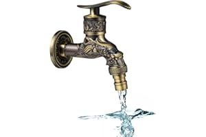 MANQYI Grifo Antiguo de Latón para Lavabo - Estilo Retro y Vintage de Pared - Para Casa, Cocina, Baño y Jardín