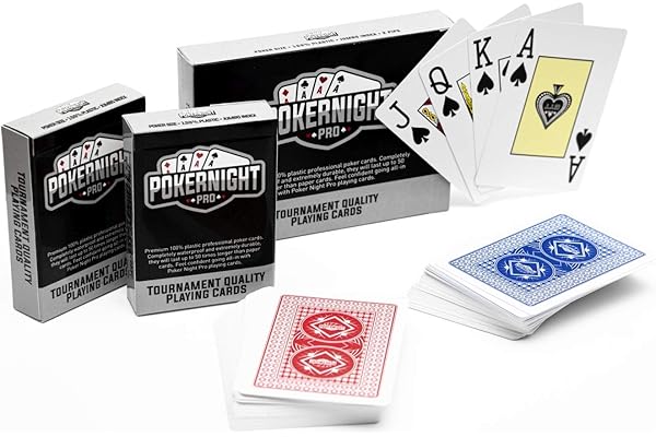 Poker Night Pro 2 Jeux de Cartes à Jouer Professionnelles 100% Plastique Texas Holdem Poker de (1 x Rouge / 1 x Bleu) | 54 Pièces par Jeu, y Compris 2 Jokers | Index Jumbo | Qualité Super Casino