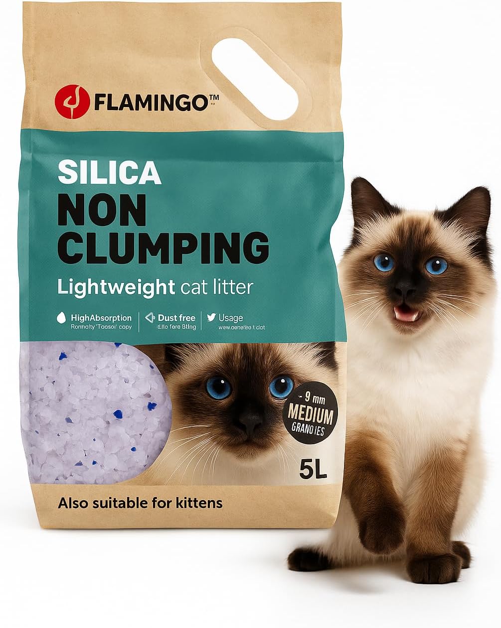 Flamingo Kattenbakvulling Silica – 5L, Medium Korrels, Stofvrij, Snelle Absorptie, Tot 6 Weken​