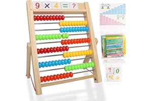 Yisscen Boulier Abaque, Boulier Montessori en Bois, Jouet Éducatif Jeux Montessori, Abacus Enfant avec Bâtons de Comptage Cartes D'Alphabet, Coloré, 3+ Ans