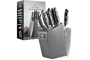NANFANG BROTHERS Ensemble de Couteaux Damas avec Bloc en Bois Ensemble de Couteaux de Chef Style Japonais Professionnel 67 Couches Acier VG10 Acier de Damas Couteaux de Cuisine Aiguisés Gris