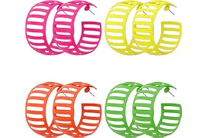 Yolev 70s 80s Classic Vintage Big Colorful Matte Metal Hoop Earrings Retro Neon Large Earrings Neon Earrings Drop Dangle Earrings for Women Girls Elegant Jewelry Gifts