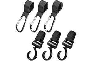 Yosemy Crochets Poussette 6 Pièces Universel Crochet de Poussette 2 Types Crochets pour Accrocher les Sacs à Provisions Sac à Mains Sac a Langer (Plastique 3 Pièces + Métal 3 Pièces)