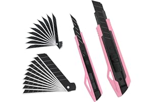 MANUFORE 2 Couteaux Utilitaires Rétractables Rose – Cutter 9mm 30° + Cutter 18mm avec 20 Lames, Idéal pour Bricolage et Découpe de Précision