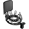 Mictop Universal Microphone Shock Mount with Pop Filter for All Microphones Size at 21mm-62mm, Includes Anti-Vibration Mic Holder and Pop Filter (Black)