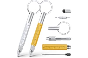 Vicloon Multi Tool Pen, 6 in 1 Multitools Gadgets for Men Dad, Grandad Gifts Include Ballpoint Pen, Touchscreen Stylus, Ruler, Key Chain, Flat and Phillips Screwdriver Dad Gifts (Yellow+Silver)