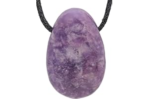 Lebensquelle Plus Tropfen Anhänger mit Baumwollband + Edelsteinkarte | Set-Angebot Echter Edelsteinanhänger | Gebohrter Trommelstein Tropfenanhänger (Lepidolith)