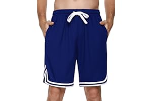 Litherday Shorts de Sport Homme en Coton Shorts avec Poches et à Cordon de Serrage Shorts de Course à Pied rayés Séchage Rapide Leger Respirant Basket-Ball Fitness Football