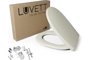 LUVETT® WC-Sitz mit Absenkautomatik C100 oval universell, Toilettendeckel mit 3 Edelstahl Montagelösungen, Klodeckel abnehmbar, Farbe:Pergamon Weiß