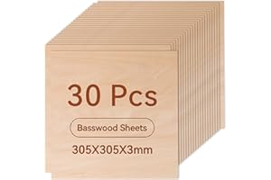 ROWOOD Basswood Plywood Sheets 30PCS 305x305x3mm Laser Engraving Materials Plywood Board for Model Making DIY Wooden Crafts Ideal for Laser Cutting Wood Burning Painting CNC