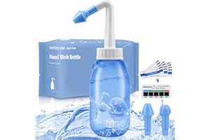 WATERPULSE Neti Pot,Sinus Rinse kit,𝗡𝗲𝘁𝗶 𝗣𝗼𝘁, 𝗦𝗶𝗻𝘂𝘀 𝗥𝗶𝗻𝘀𝗲 𝗞𝗶𝘁,Neti Pot Sinus Rinse Kit with 30 Packets Nasal Wash Salt and Thermometer Sticker,Sinus Rinse Kit for Adult & Kid (300ml)