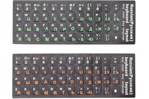 GOWENIC 2 szt. Rosyjskie Naklejki na klawiaturę, Naklejki na wymianę Liter na Klawiaturze, Wodoodporne Kolorowe Naklejki na 10-17 Klawiatury do Laptopów i Klawiatury Komputerowe (1 zielony 1 pomarańczowy)