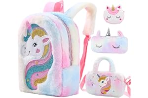 HOAQPPOY Sac à Dos Enfant Licorne 4 en 1 - Cartable Primaire et Maternelle Fille avec Trousse Scolaire