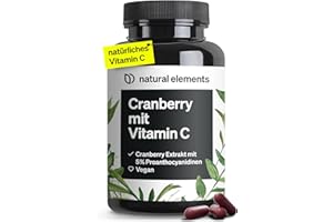 ‎NATURAL ELEMENTS natural elements Cranberry Extrakt mit Vitamin C – 25:1 Extrakt (entspricht 20.000mg Cranberries pro Tagesdosis) – 240 Kapseln – laborgeprüft, vegan, hochdosiert, ohne unerwünschte Zusätze